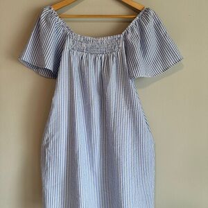 Elegant Blue Striped Midi Dress